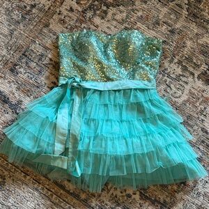 Deb Aqua Sequin and tulle short dress